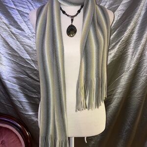 90’s green striped fringe scarf